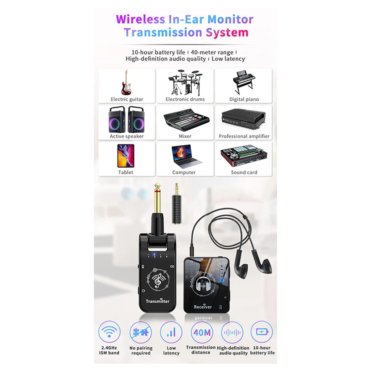 2.4GHz Wireless Earphone Monitor Transmission System Stage Audio Headphone Transmitter and ReceiverJAS