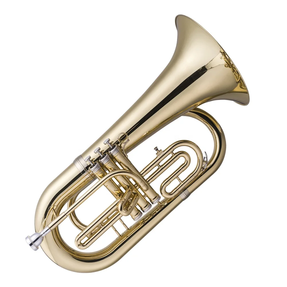 Bb Tone Marching Euphonium Gold Lacquer Finish Brass Body Wind Musical Instrument for Student Band Outdoor Rehearsal