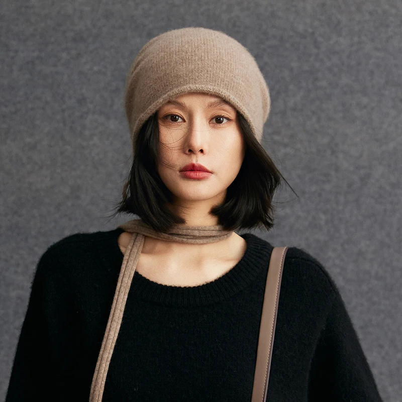 Knitted Rolled Edge Toe Cap, Ear Protection Hat, Brimless Cap, 100% Cashmere Cap, Suitable for Men and Women, High Quality