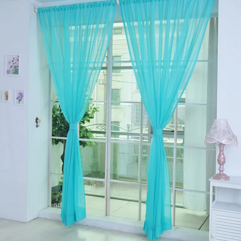 1 unidad de cortinas de tul transparente coloridas, cortina de poliéster de Color sólido con bolsillo para dormitorio, cocina, sala de estar, habitación de niños, aula
