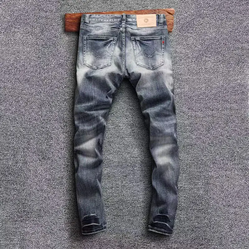 Fashion Streetwear Men Jeans High Quality Retro Washed Stretch Slim Fit Ripped Jeans Men Vintage Designer Denim Pants Hombre