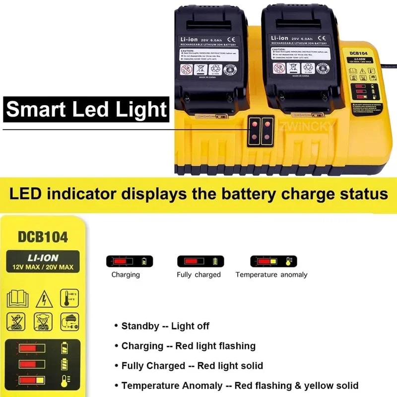 DCB104 Li-ion Battery Charger 4-Port 3A Current For Dewalt 12V 14.4V 18V 20V Battery charged Simultaneously DCB107 DCB115 DCB118