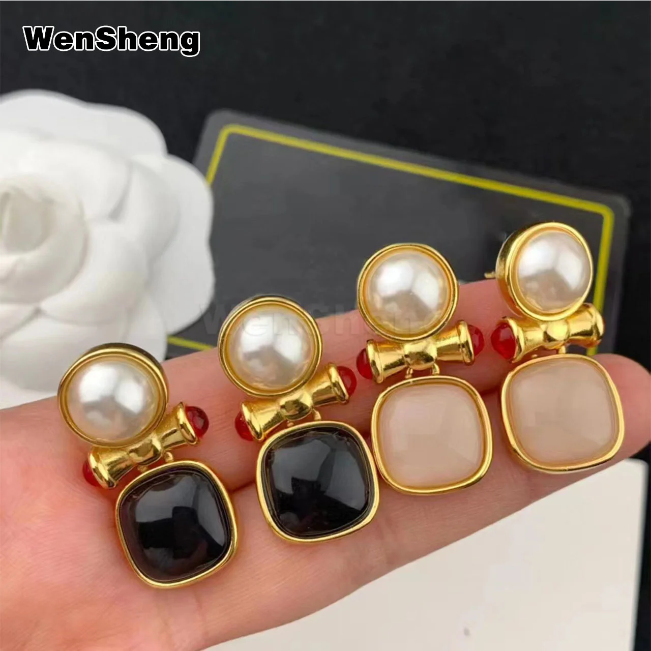 

2022 Fashion Accessories Vintage Square Zircon Pearl Earrings For Women's Banquet Jwelry Gifts