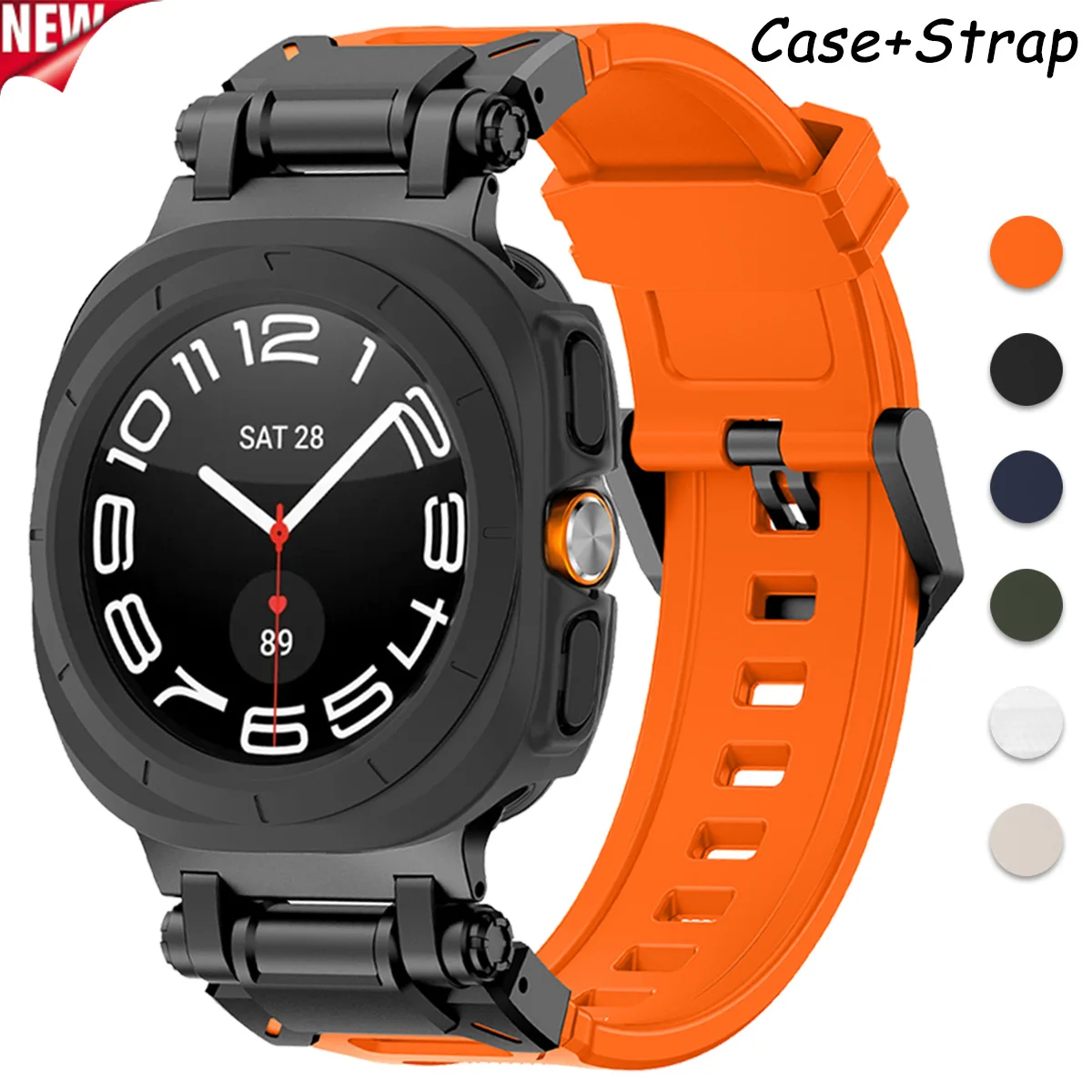 Strap+Case for Samsung Galaxy Watch Ultra 47mm PC Case TPU Rubber Strap for samsung watch 7 ultra Silicone Bracelet Correa Band