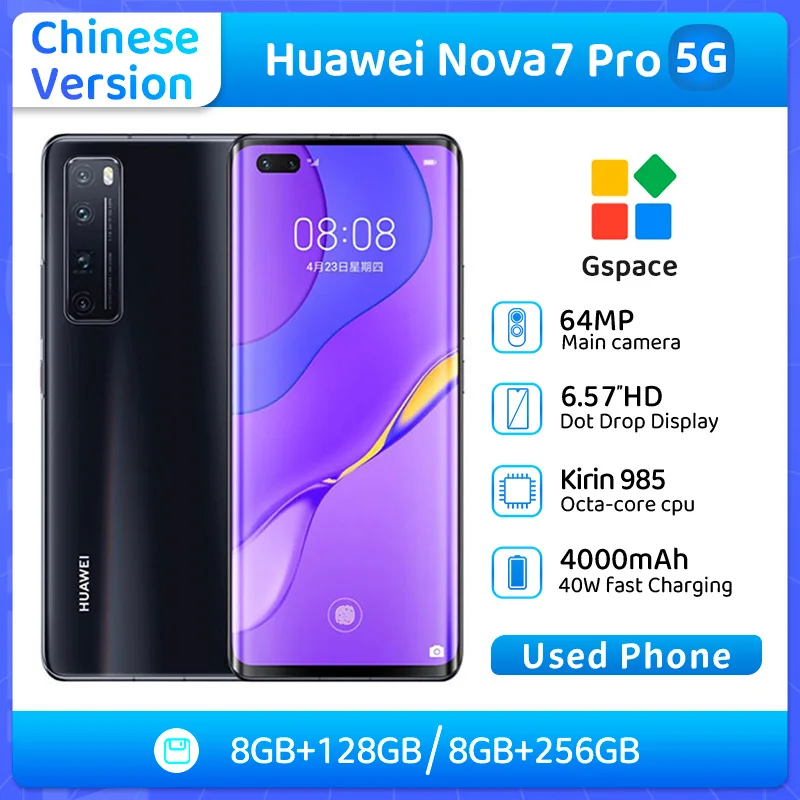 Huawei Nova 7 Pro 5G RAM 8GB ROM 128GB/256GB Android 6.15 inch 2340x1080px 4000mAh Curved Screen Used Phone