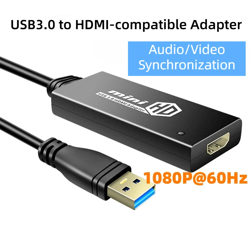 

USB 3.0 to HDMI-compatible Adapter Built-in FL2000DX Chip 1080P@60Hz External Display Video Card Only Compatible with Windows7/8