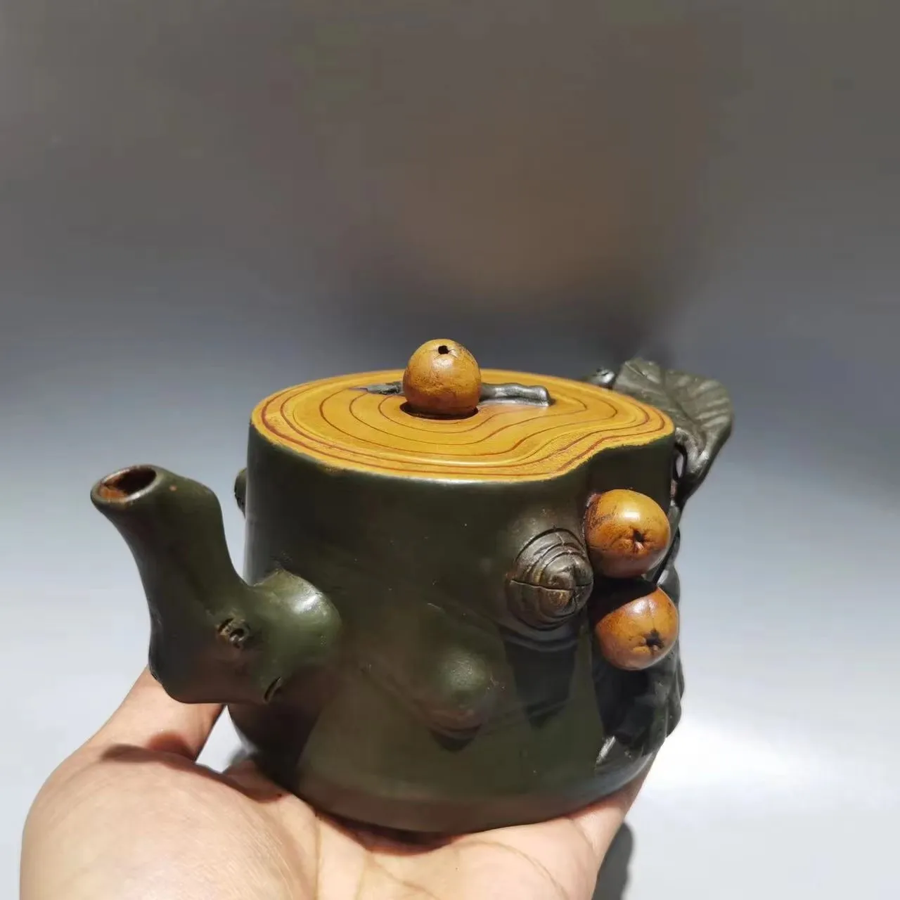 Old Chinese Handcraft Enameled  YiXing Zi Sha Clay  (purple stoneware) Teapot ,Loquat shape,with mark,Free shipping