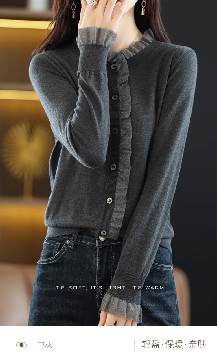 Frühling Herbst Neue Koreanische Strick-Cardigan-Jacke Damenmode Langarm-Oberteil Oberbekleidung Strickwaren Eleganter Damen-Winterpullover – Detail 5