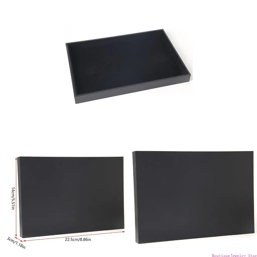 E1PE Rectangular Flannel Box Earrings Jewelry Display Black Storage Tray