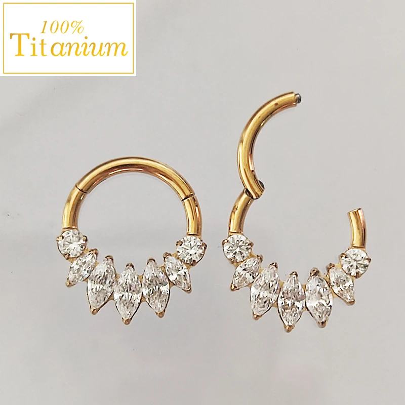 

Zircon Marquise Nose Ring G23 Titanium Septum Piercing Hinged Segment Click Hoop Daith Rook Cartilage Conch Earring Body Jewelry
