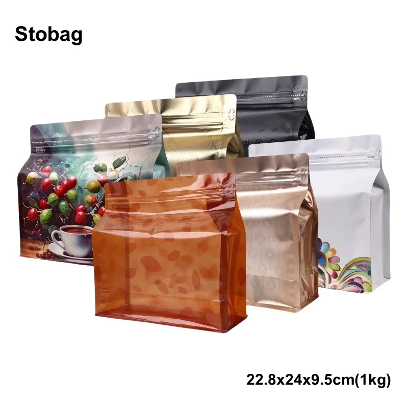 StoBag 20pcs 1kg Coffee Beans Packaging Bag with Valve Large Sealed Aluminum Foil for Powder Food Nuts Storage Reusable Pouches