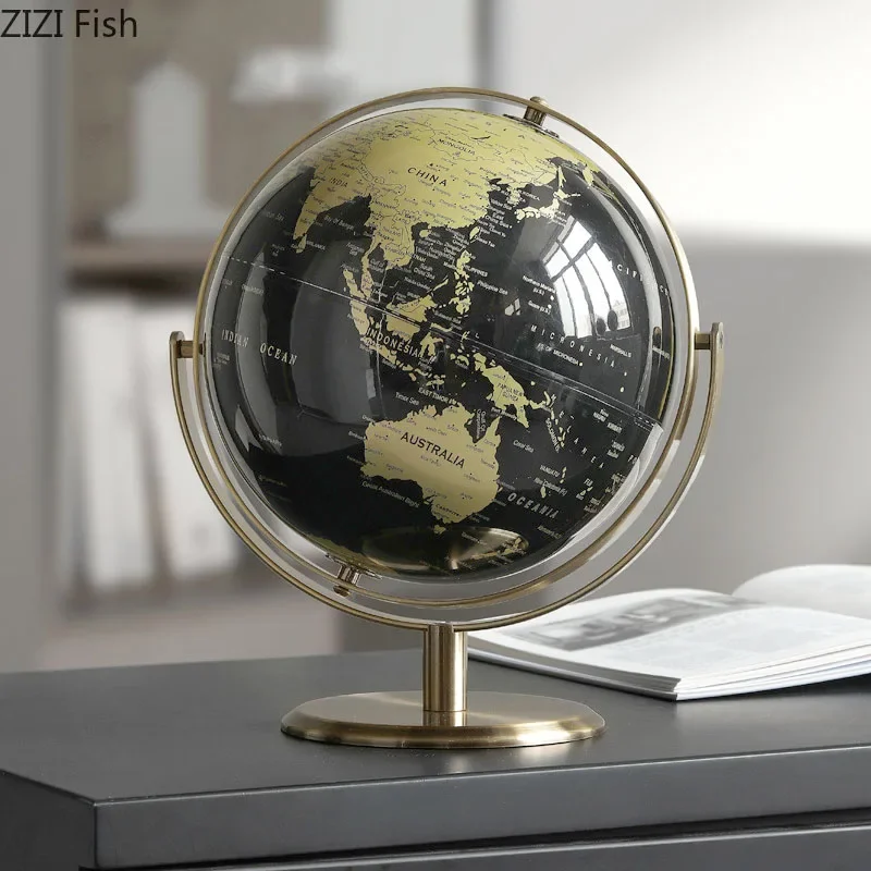 Creative Black Gold Rotating Globe Metal Desk Decoration Ornaments Geographic Globe World Map Gifts for Child Nordic Home Decor