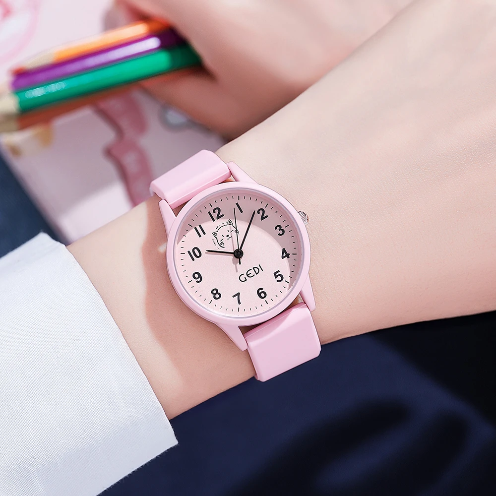 Montre à Quartz pour enfants, étanche à 30M, Design chat mignon, bracelet en Silicone rose, nouvelle collection