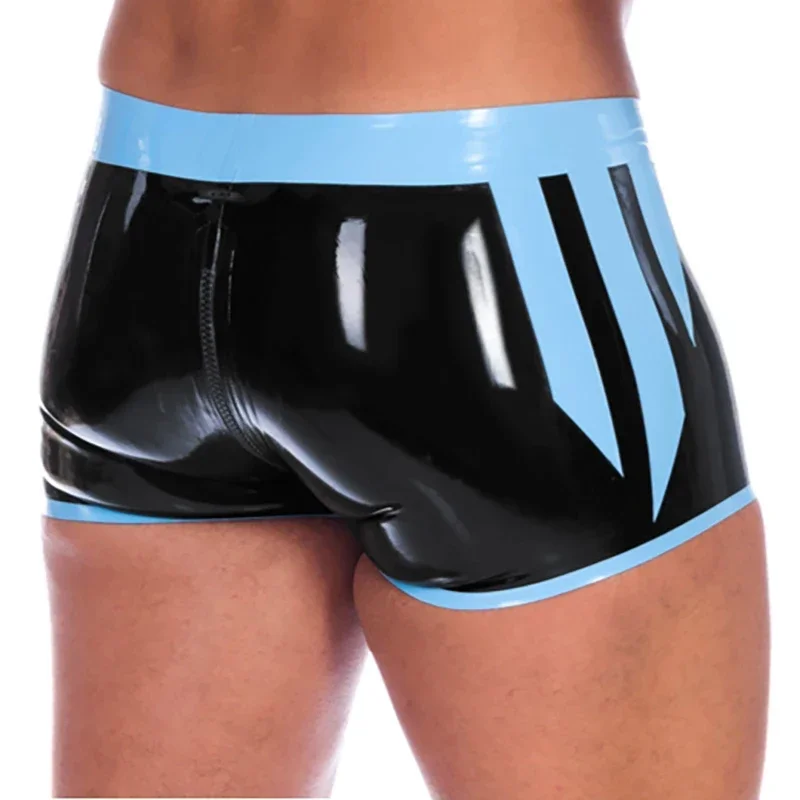 Natural Latex Boxer Lake Blue Shorts with Front Croch Zipper Through Back Underwear Rubber Gummi Panties Swim Pants - view 2