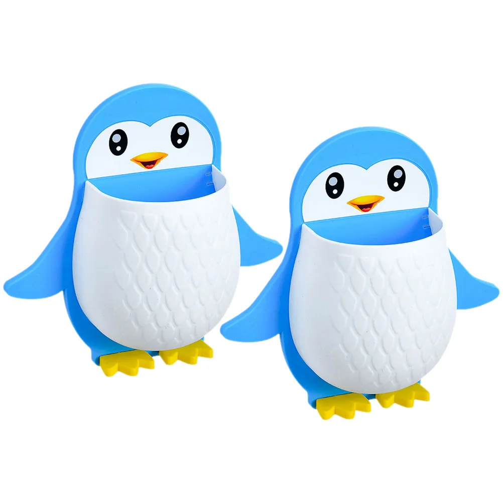 

2pcs Penguin Shelves Matte Finish Smooth Touch Storage Boxes Wall Mounted Remote Holder Toothbrush Organizer Kitchen Rack