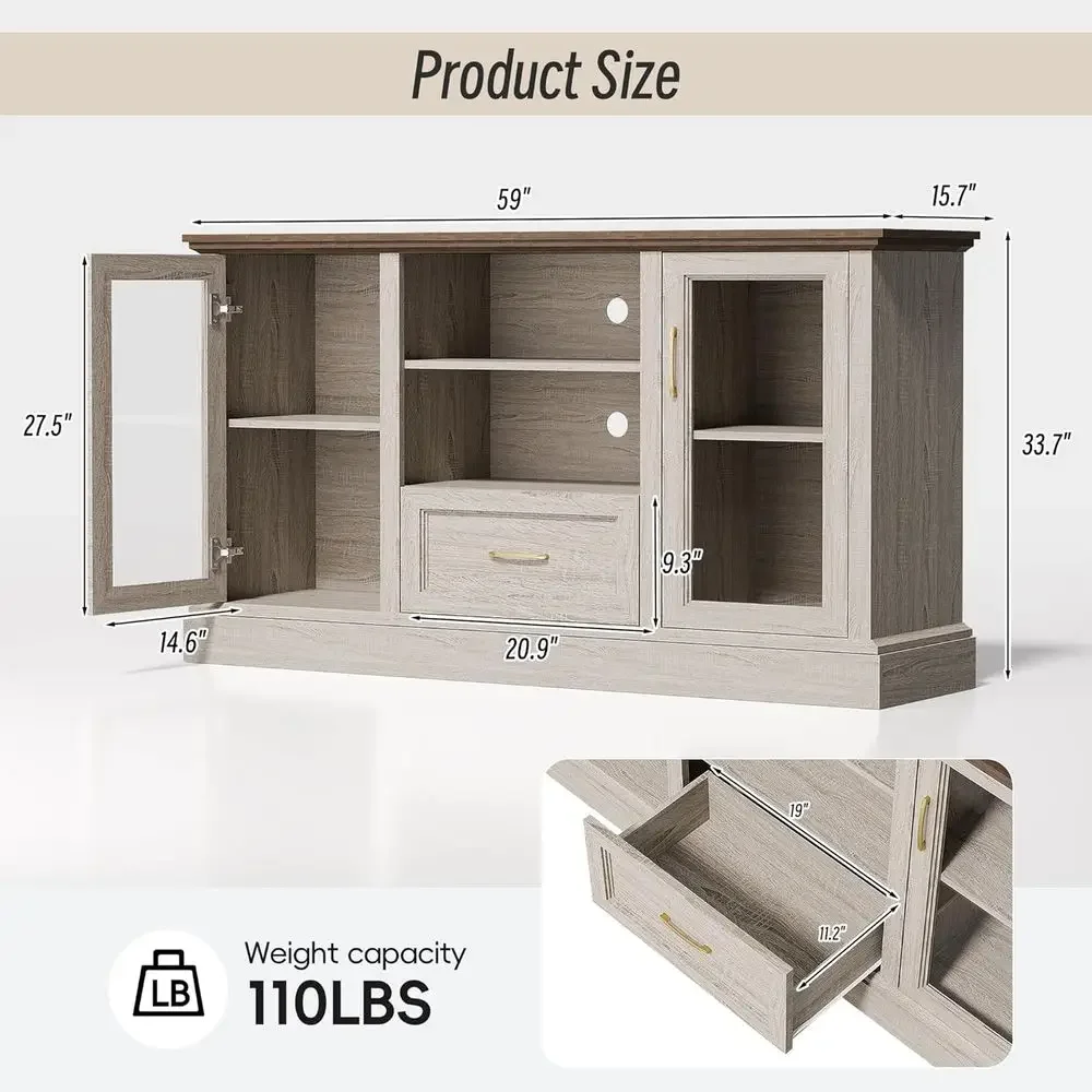 Modern TV Stand with Storage Cabinet and Glass Door for 75 Inch TVs, Ideal Entertainment Center for Living Room