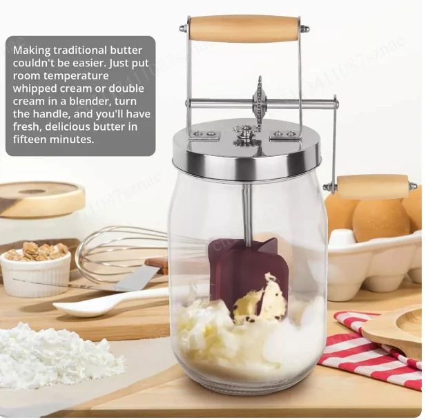 Clear glass European kitchen hand crank butter ghee mixer household kitchen gadgets