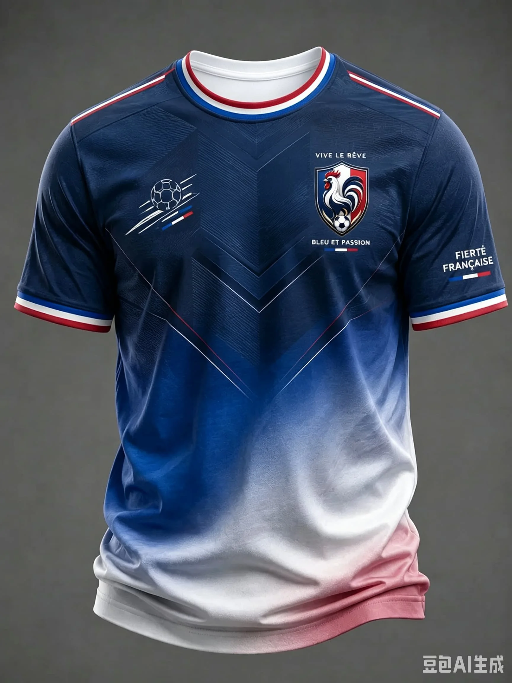 France  Soccer Jersey Gallic Rooster Badge Chevron Tricolor Short Sleeve Football Fan Sport Training Top Family Matching