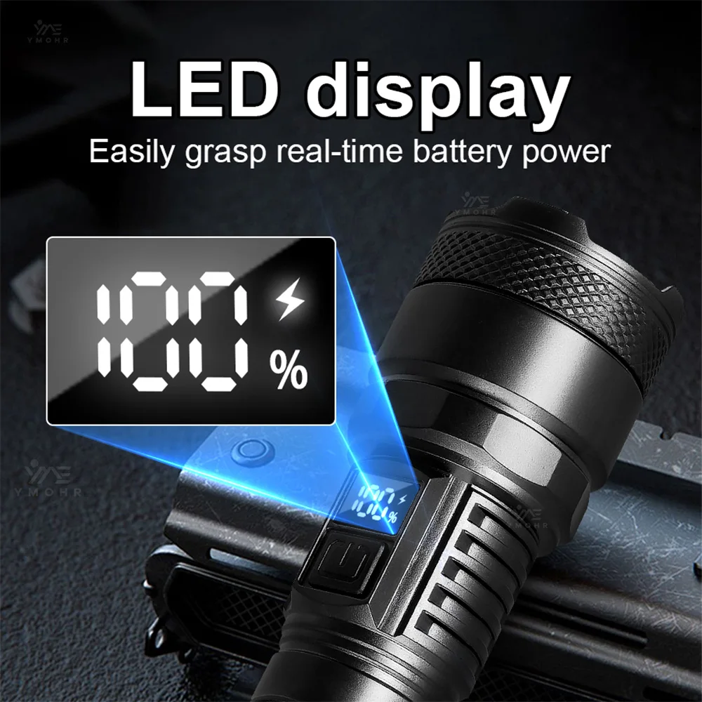 Torce a LED ad alta potenza per autodifesa Torcia ricaricabile USB di sicurezza Faretti di emergenza per esterni Torcia tattica a batteria 18650 Torcia con Modalità Strobe per Difesa, Torcia Tattica con Strobe, Torcia