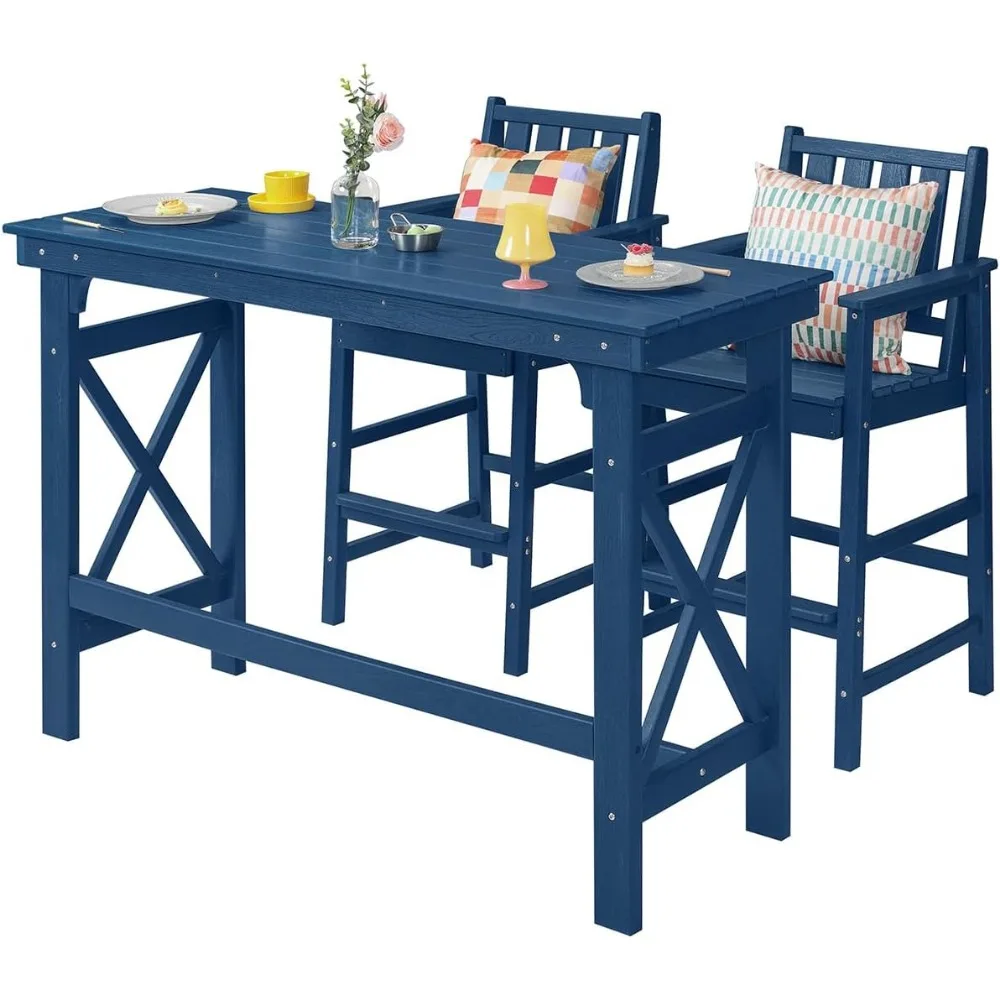 

3-Piece HDPE Outdoor Bar Set – Rectangular Bar Table & Adirondack Stools, All-Weather Patio Furniture​