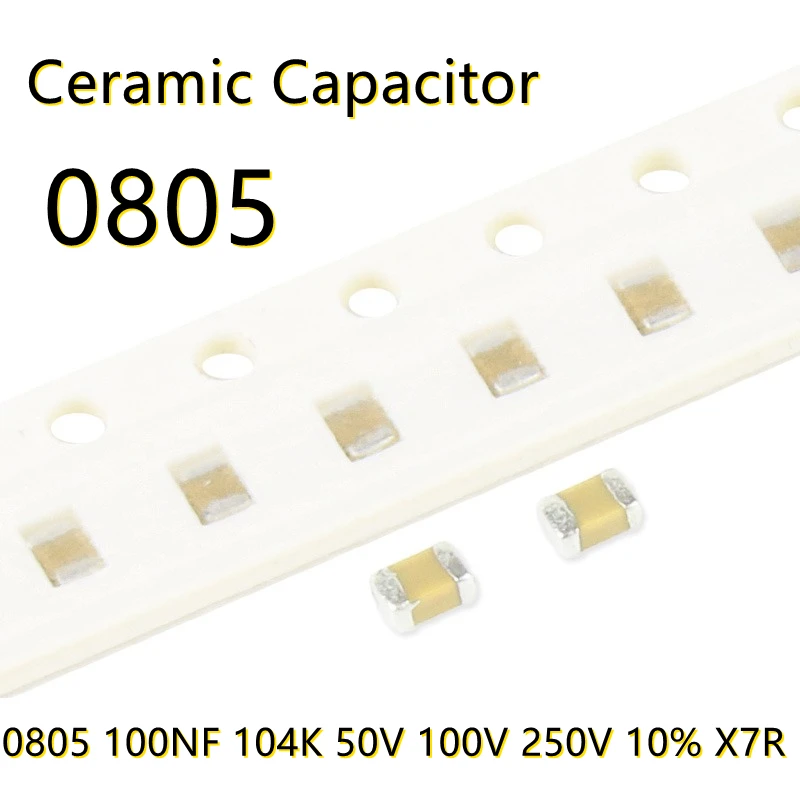 50pcs SMD 0805 100NF 104K 50V 100V 250V 10% X7R Ceramic Capacitors Chip IC