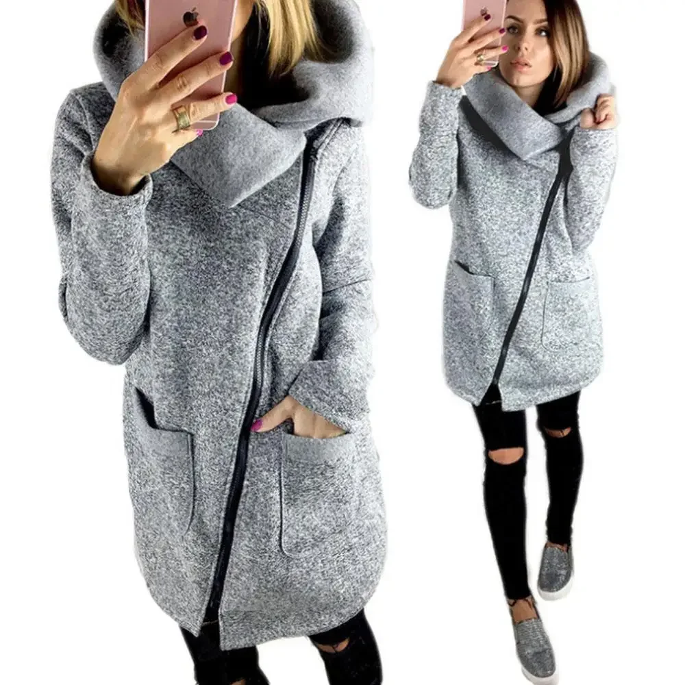 

Fashion Casual 5xl Ladies Autumn and Winter Clothes Warm Fleece Jacket Oblique Zipper Collar Coat Ladies Clothing Female Jacket