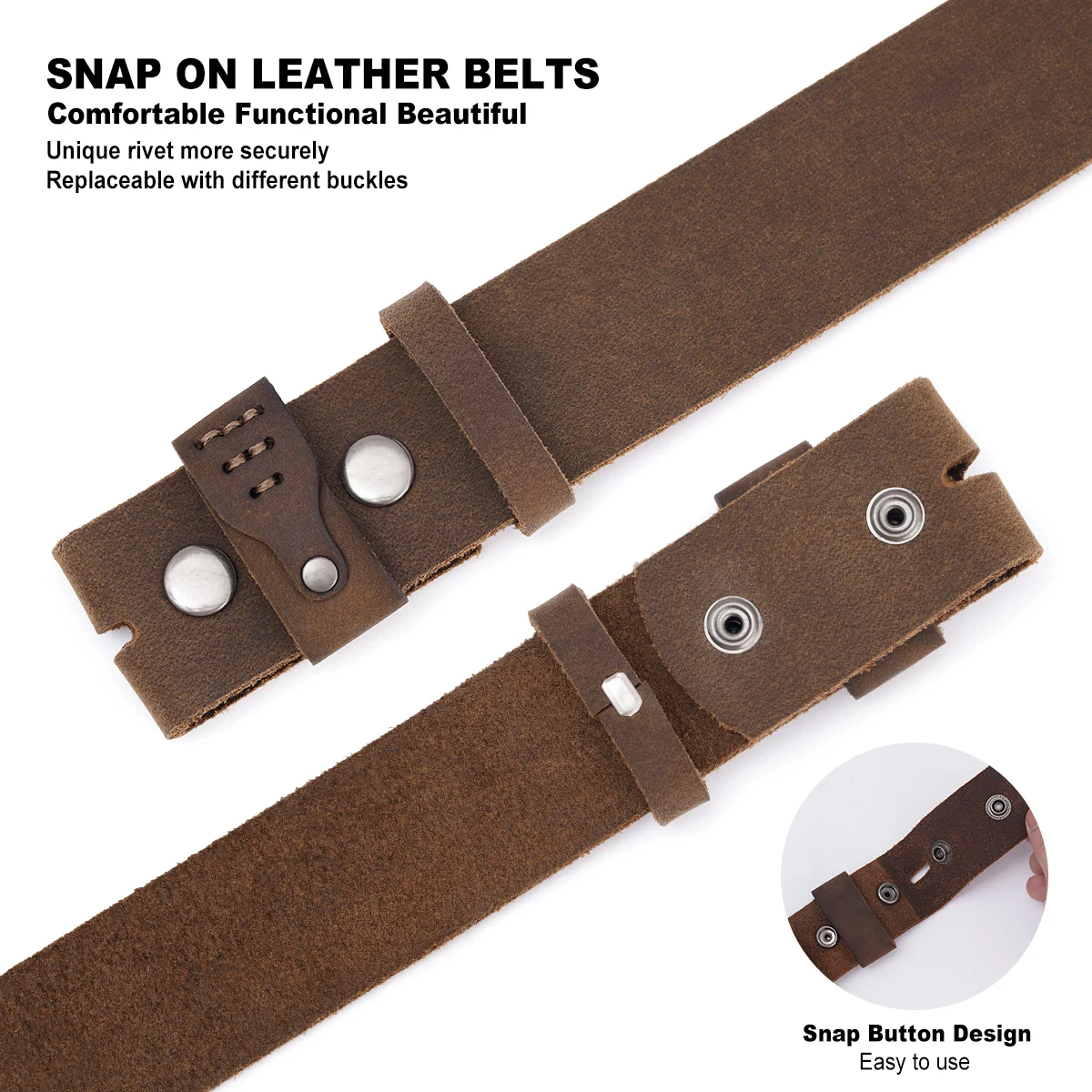 Retro Genuine Leather Men's Belt, Vintage Top Layer Leather No Buckle Belts, Adjustable Fit for Casual & Vintage Style