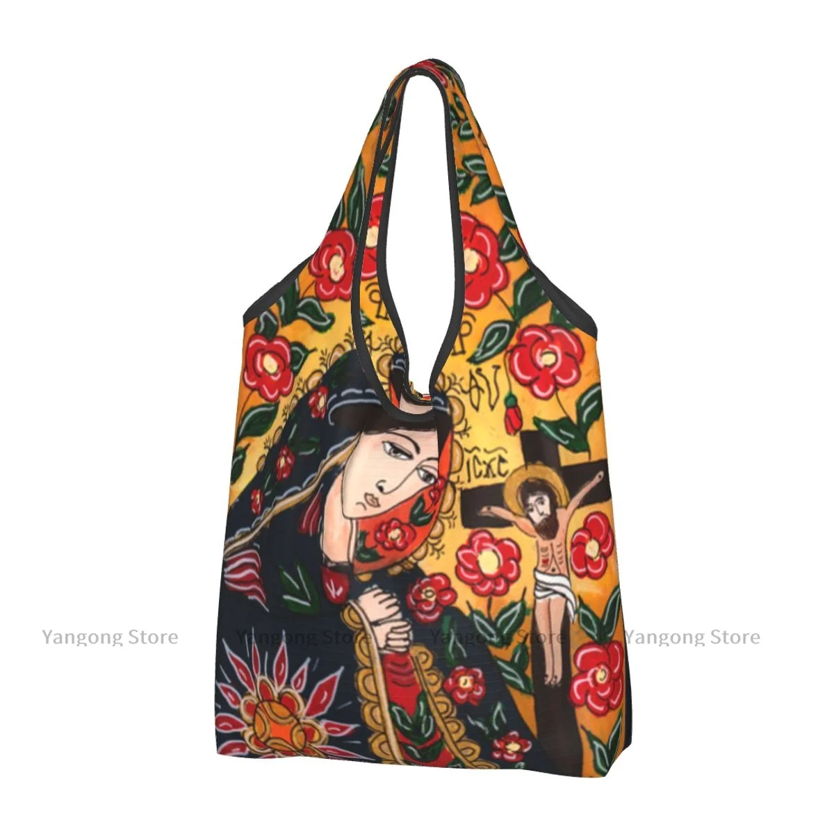 Shopping Bag Virgin Mary And Jesus Eco-friendly Folding Reusable Portable Shoulder Handbag for Travel Grocery Bag