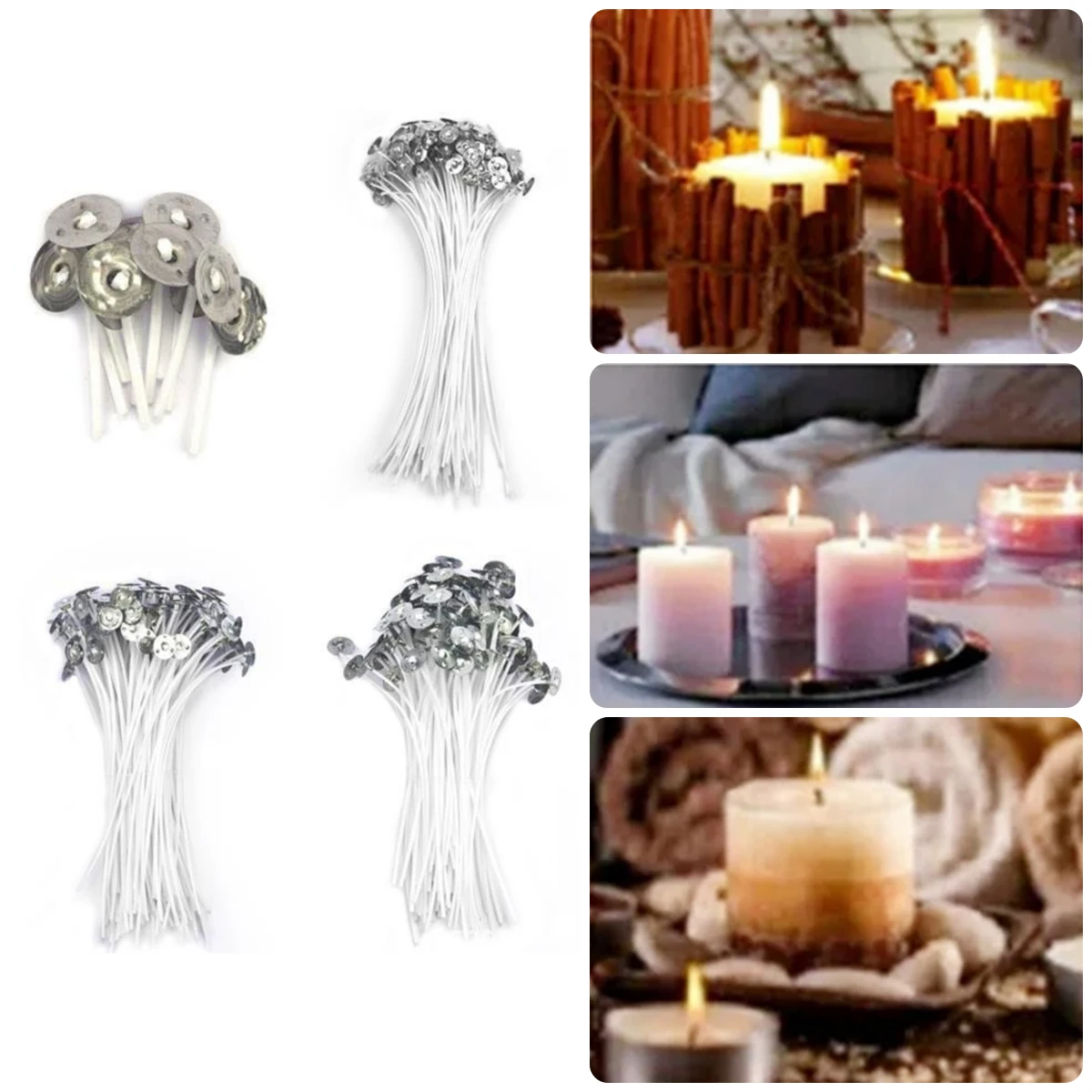 Mechas para velas de hilo de algodón DIY, 50/100 Uds., 2,6-20cm, mechas de cera firmemente tejidas con soporte de Metal y fijador de 11,6 cm, suministros hechos a mano