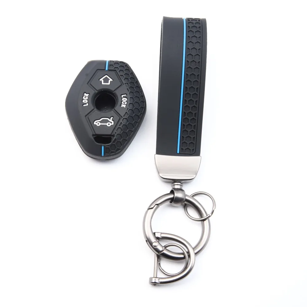 Honeycomb Silicone 2‑Button Key Cover With Keychain for BMW E46 E39 E53 X5 X3 E83 Serie 7 5 3 330i Remote Key Holder Case
