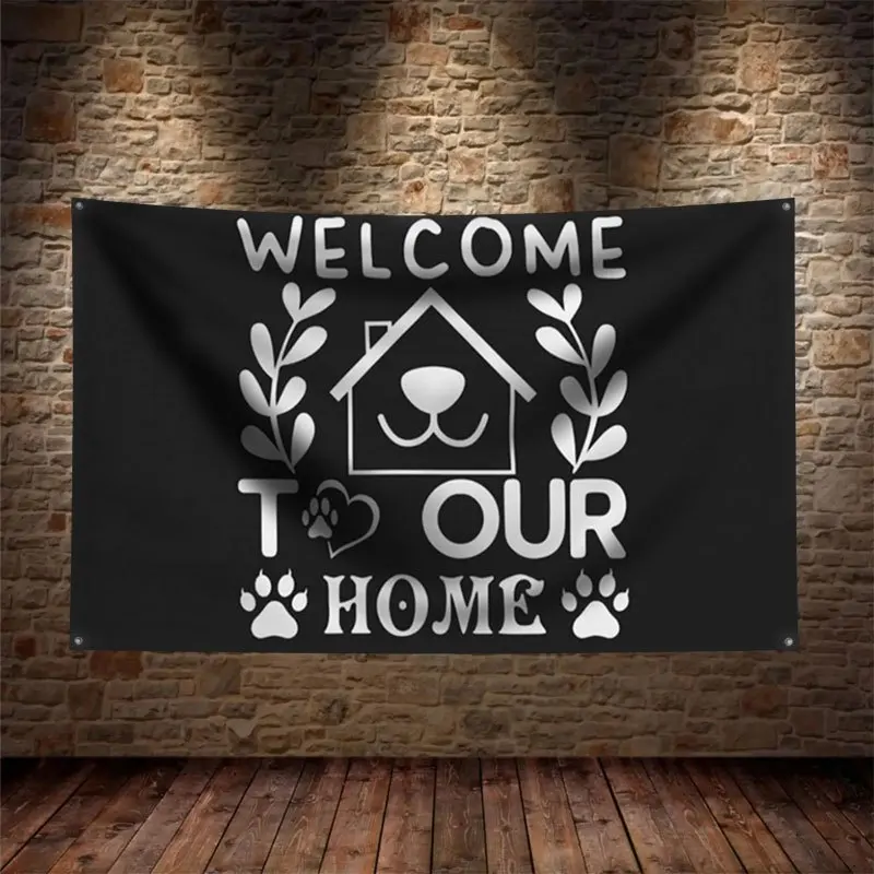 Decorative Pet Dog Welcome Home Flag Banner Sign for House Decor Wall Art Puppy Love Dog House Flag With 4 rings