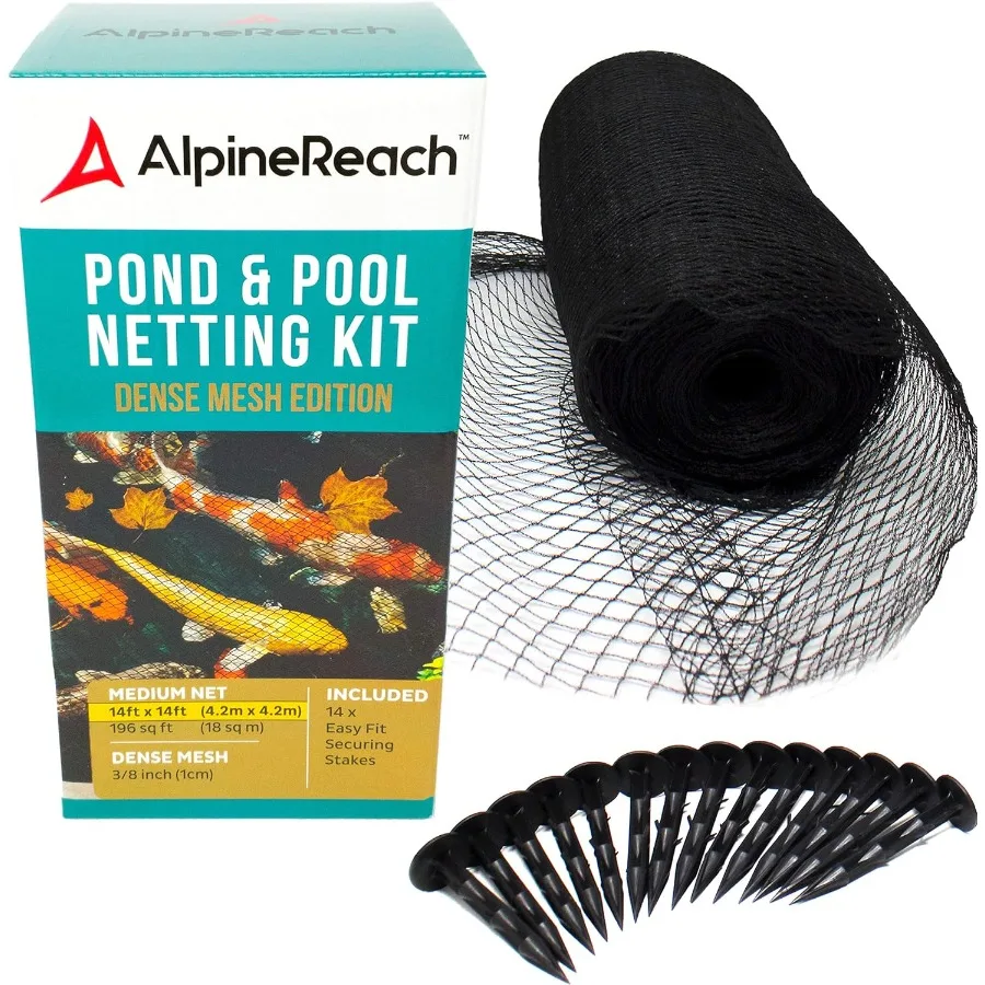 

Koi Pond Netting Kit 14 x 14 ft Black Heavy Duty Woven Fine Mesh Net Cover for Leaves Protects Koi Fish from Blue Heron Birds C