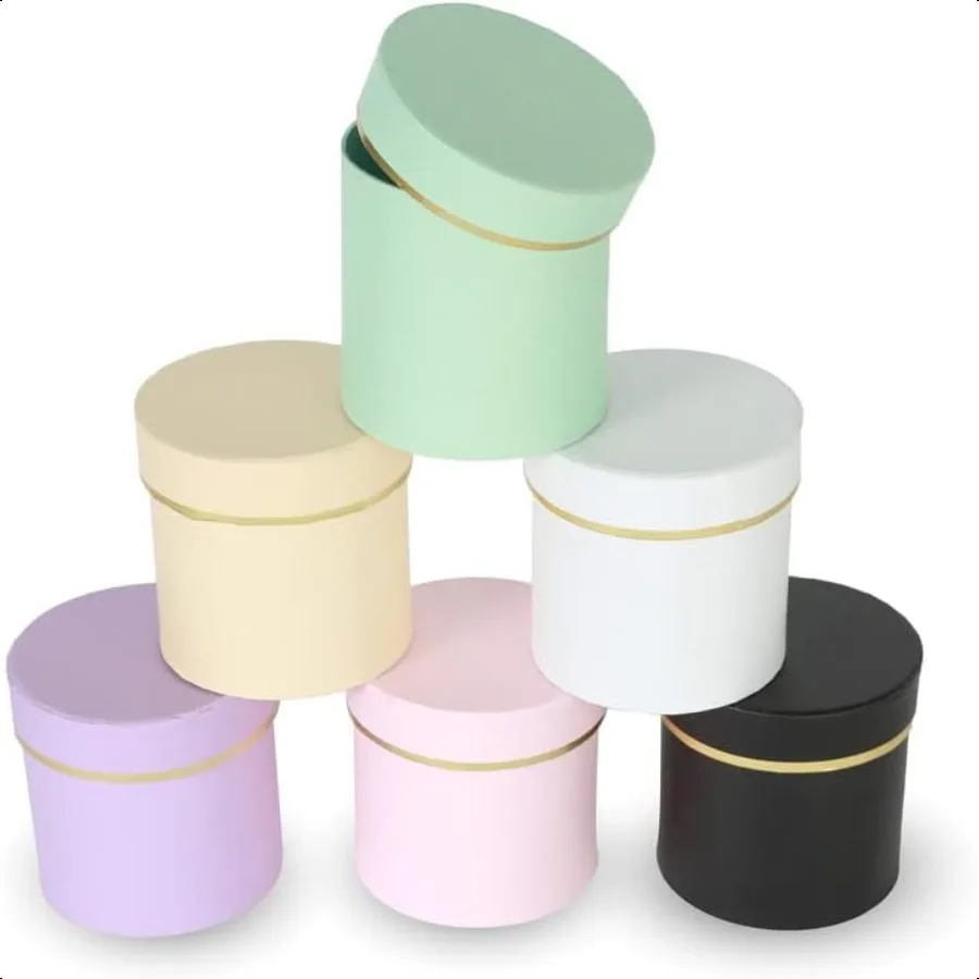 Set of 6 pcs Small Round Shaped Flower Gift Boxes 4 dia. x 4 inch for  Flower and Gift Arrangements Partry Favors Mixed