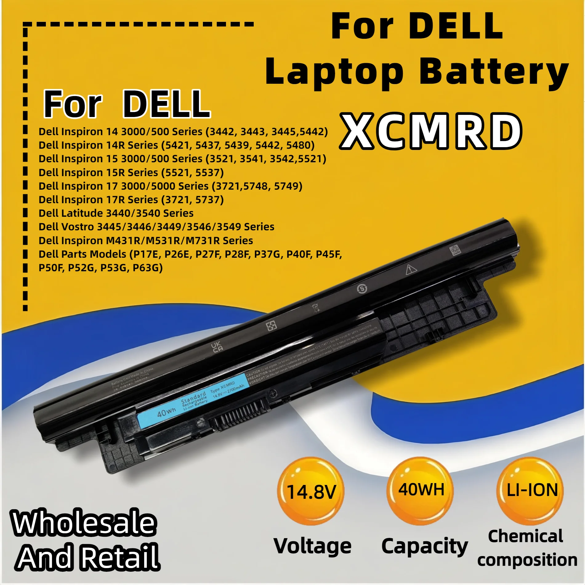 FRLESUI XCMRD 40WH Laptop Battery for DELL Inspiron 3441 3442 3443 5721 3521 3437 3537 5437 5537 3737 5737 5421