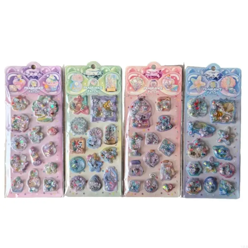 

Y5LB Cartoon Water Filled PVC Sticker Glittering Sequins Drift Sand Sticker For Kids