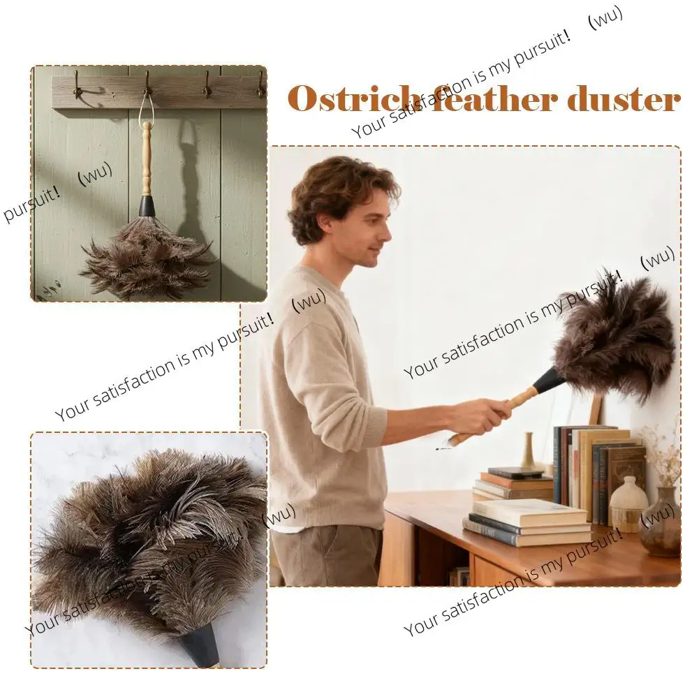 Home Wooden Handle Feather Duster Ostrich Feather Duster Anti-static Dust Removal Feather Fur Brush Duster Home Cleaning Tools