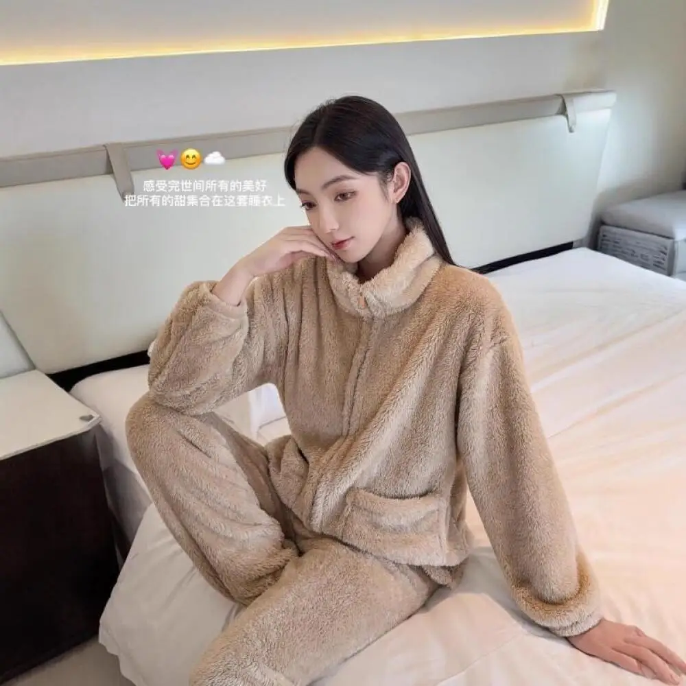 

Фланелевой комплект, осенне-зимняя домашняя одежда, модная домашняя одежда, сексуальная пижама, одежда для сна для женщин, теплая, можно носить снаружи брюки