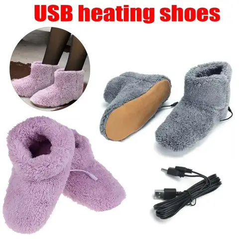 USB 충전식 발 온난화 신발 겨울 남성 여성 따뜻하고 편안한 플러시 가열 발 신발 발 가열 신발 크기 35-43
