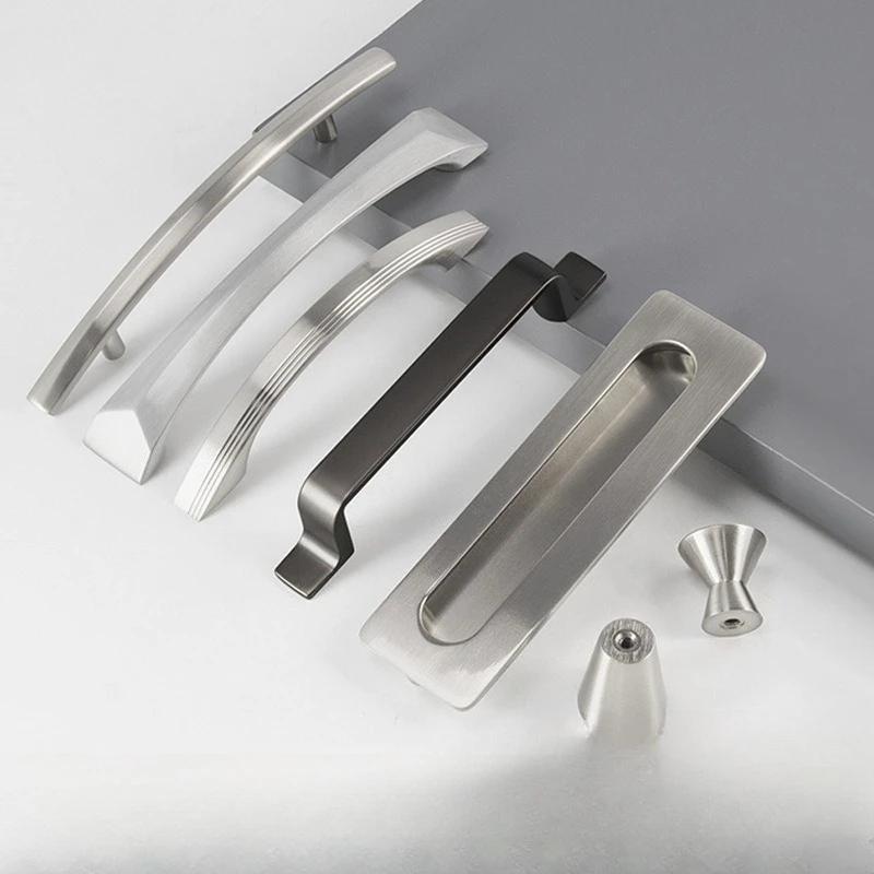 Modern simple zinc alloy cabinet handle stainless steel color furniture hardware cabinet drawer solid handles