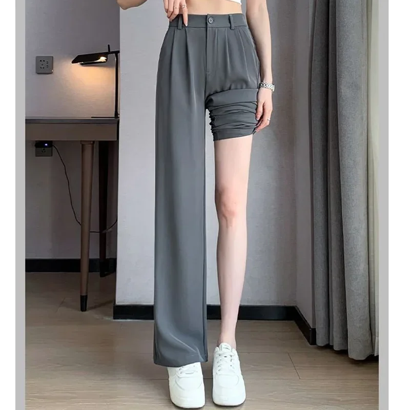 Women Suit Pants Lady Baggy High Waist Wide Leg Solid Color Trousers Female Designer Straight Leg Mom Classic Office Pant Slacks