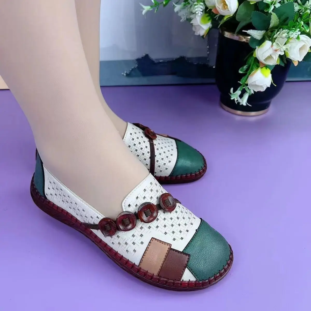 All-match Women Leather Flat Shoes Low-heel Comfortable Female Summer Autumn Loafers Soft Sole Breathable Mom Flats Ladies Shoes