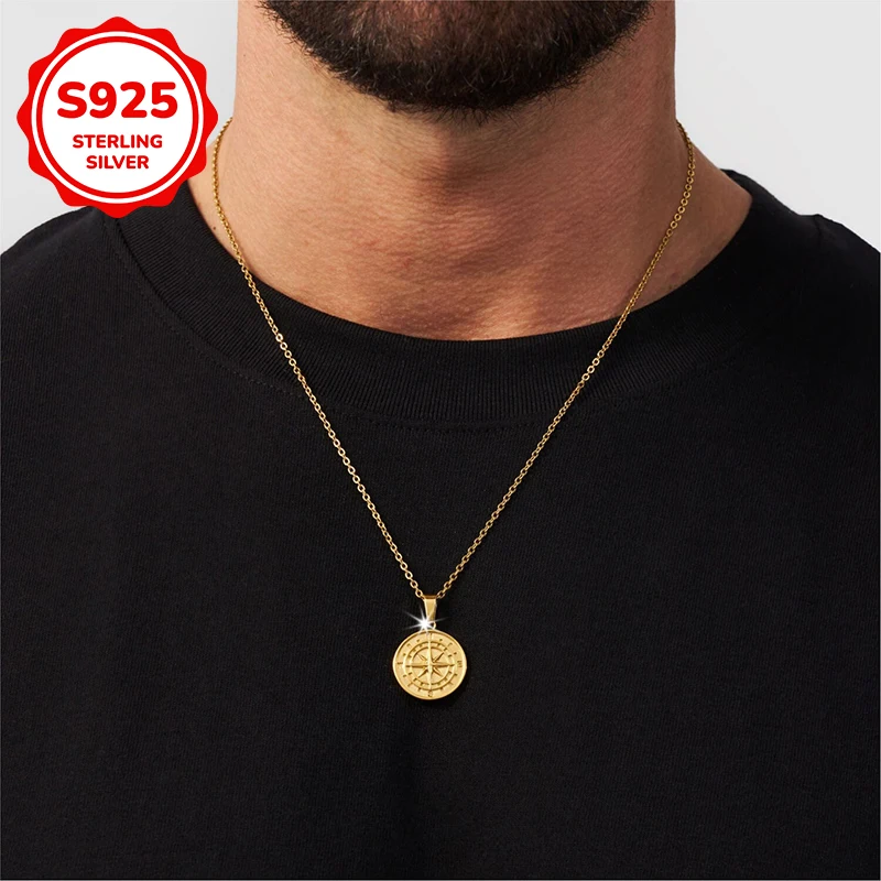 

Мужской кулон-компас из серебра 925 пробы в стиле хип-хоп, модное мужское украшение в подарок, подходит для повседневных встреч.