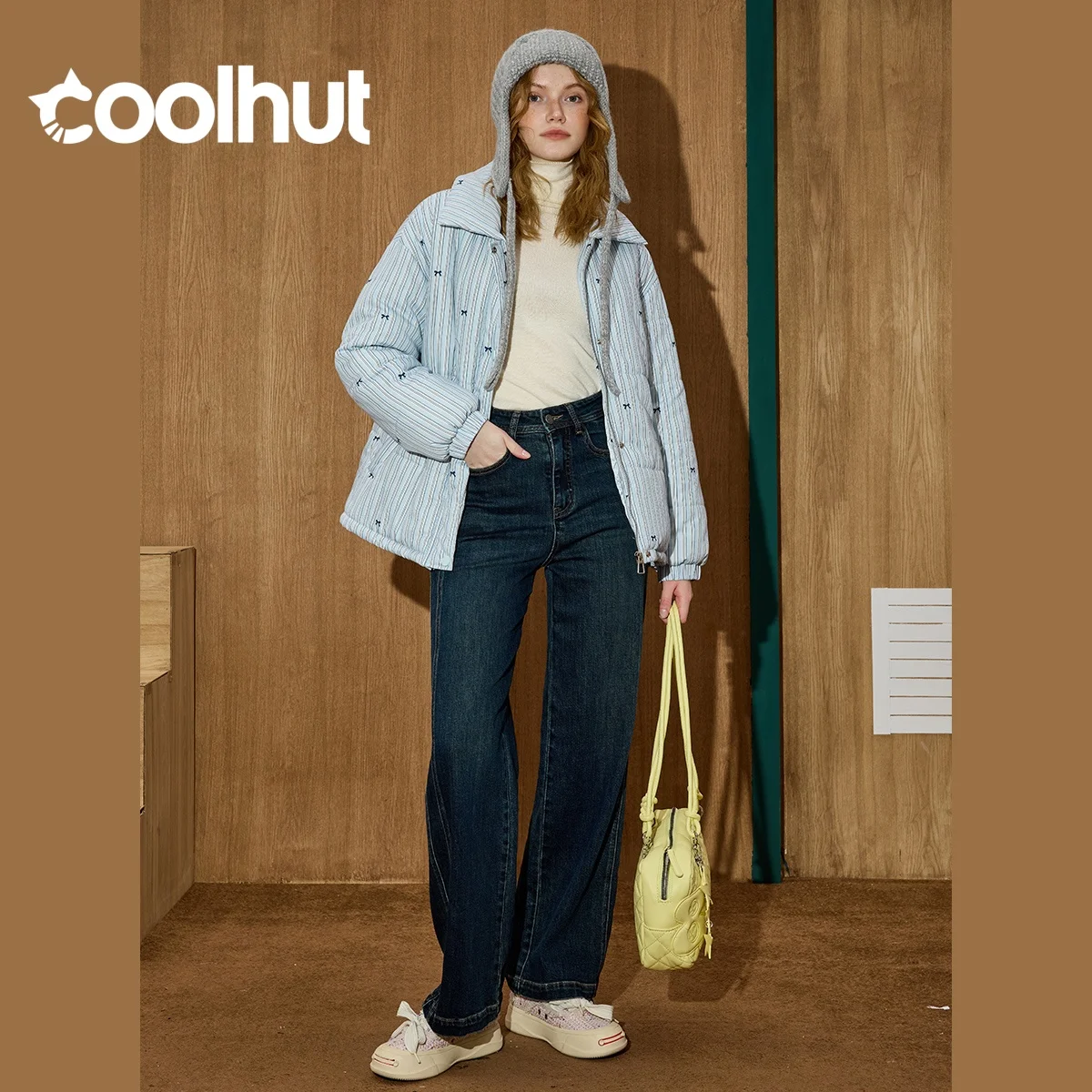 COOLHUT جديد مريح صالح الشريط التعادل المرأة معطف الشتاء مخطط الوقوف طوق سترة أفخم مبطن ملابس خارجية نمط أناقة غير رسمية #4