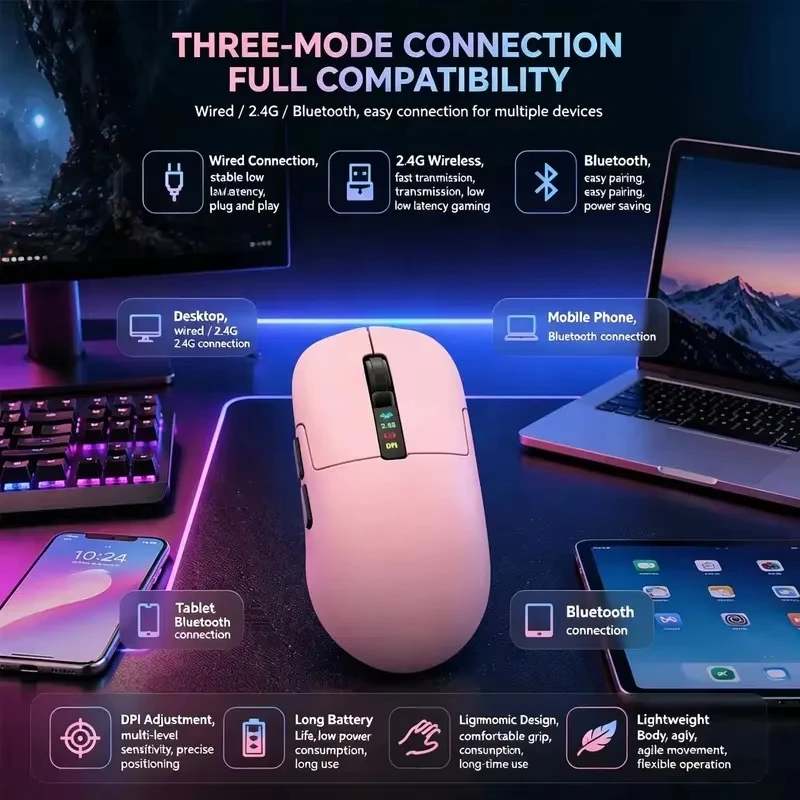 Oneplus New Gaming Mouse with 3 Modes Wired 2.4G Wireless Bluetooth for Office Use Rechargeable with Magnetic Charging Dock