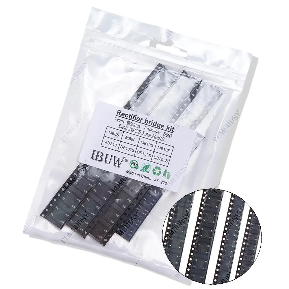 8value*10pcs=80pcs Bridge Rectifier Assorted Kit Contains pumuddsy MB6S MB6F MB10S MB10F ABS10 DB107S DB157S DB207S