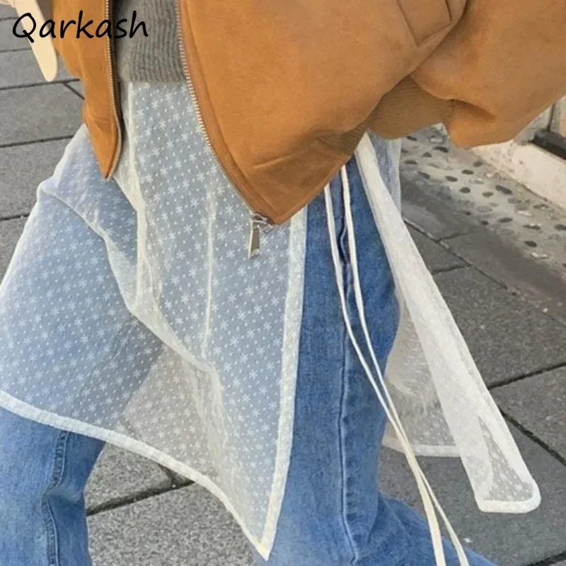 

Solid Skirts for Women Lace-up Lace Pattern Thin Spring Outwear New Trendy Niche Design White Young Girls All-match Korean Style