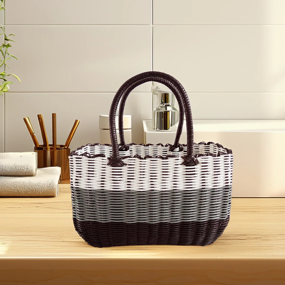 

Picnic Basket Large Storage Woven Handmade Beach Shopping Tote Bag Multipurpose Kitchen Organizer Straw Rattan Basket