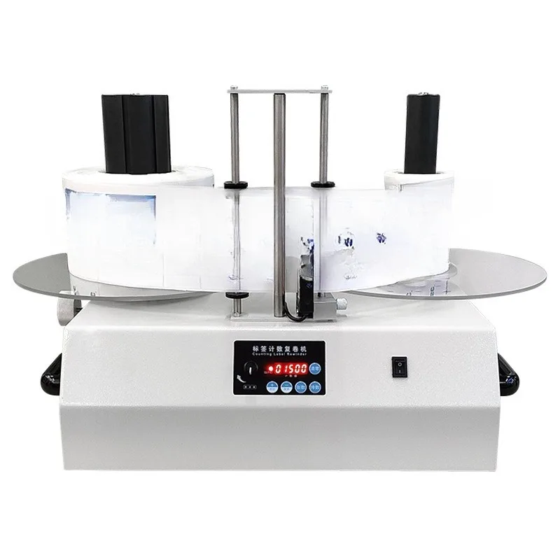 Adjustable speed self-adhesive label rewinder, rewinder, can count sheets for several meters