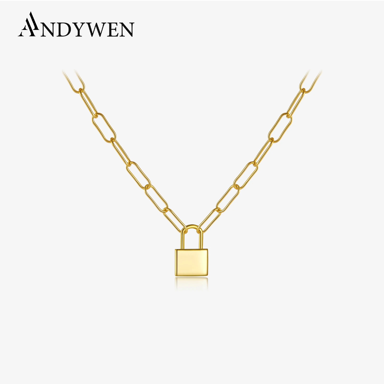 ANDYWEN 925 Sterling Silver Gold Horoscope Chains Pendant Locker Necklace Long Chain Women Fashion Fine Jewelry 2021 Rock Punk