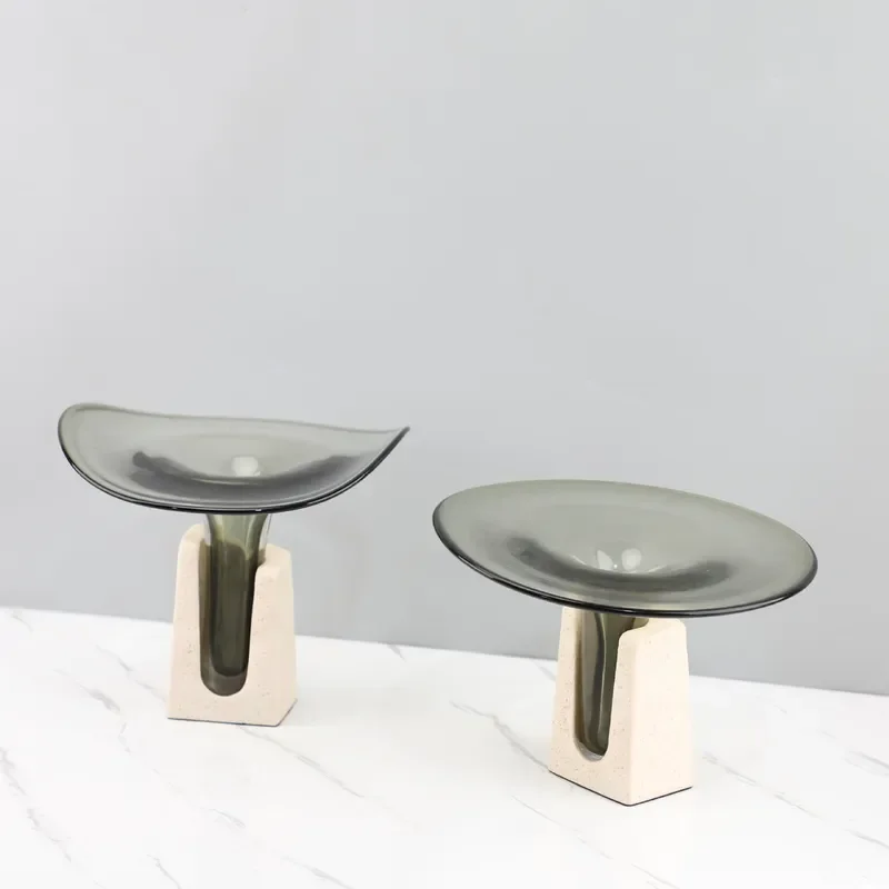 Wabi Sand Wind Premium Smoke Gray Lotus Leaf Glazed Vase Ornament Living Room Entrance Restaurant Hotel Home Decoration